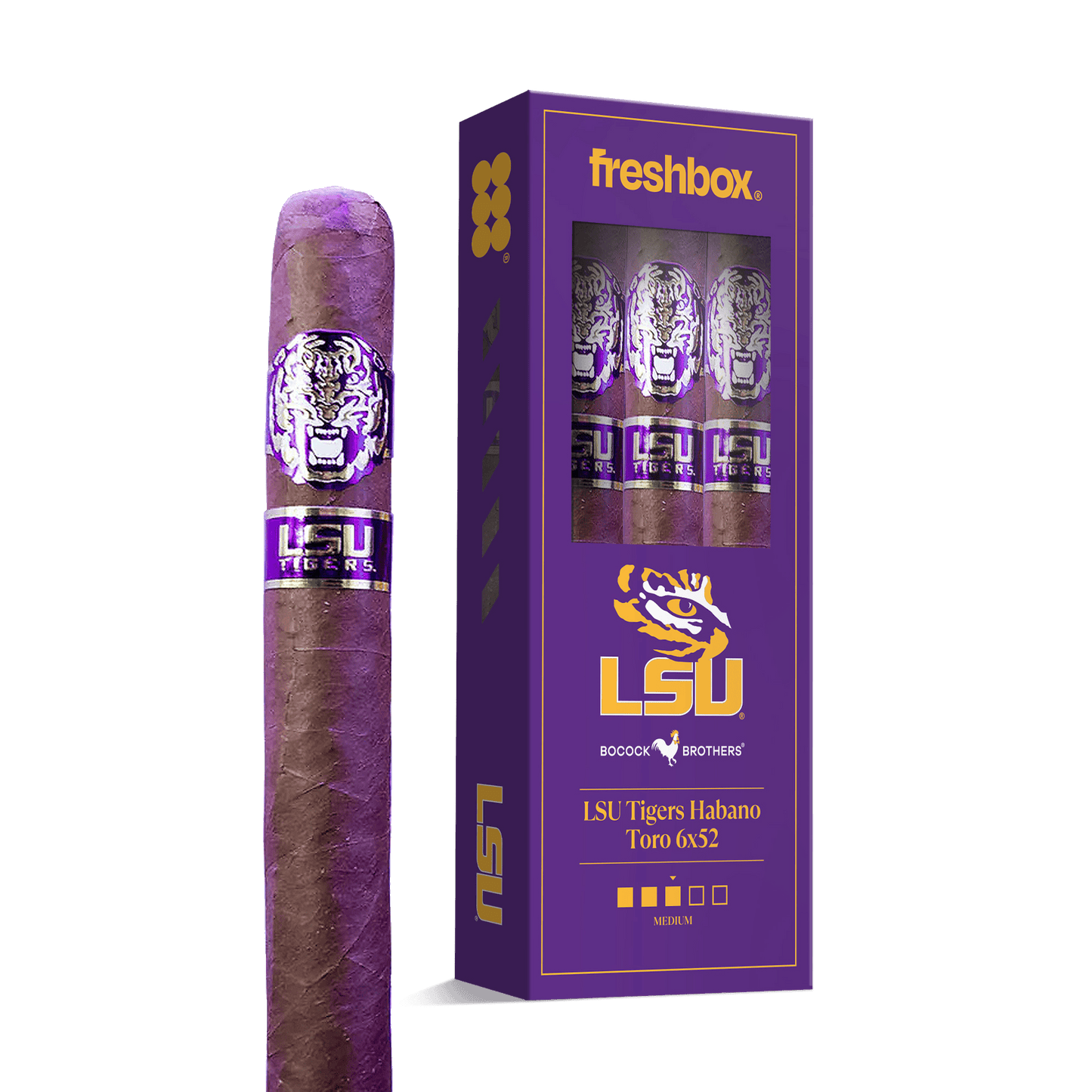 Boccock Brothers LSU Tigers Habano Toro 6x52 FreshBox | 3-Pack